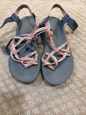 Chaco Women's Gray Sandals with Orange Patterned Straps